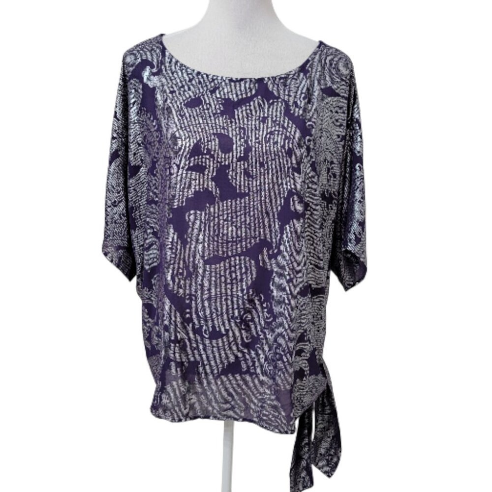 MICHAEL Michael Kors Size 1X Purple & Silver Side Tie Blouse, Exc. Used Cond.